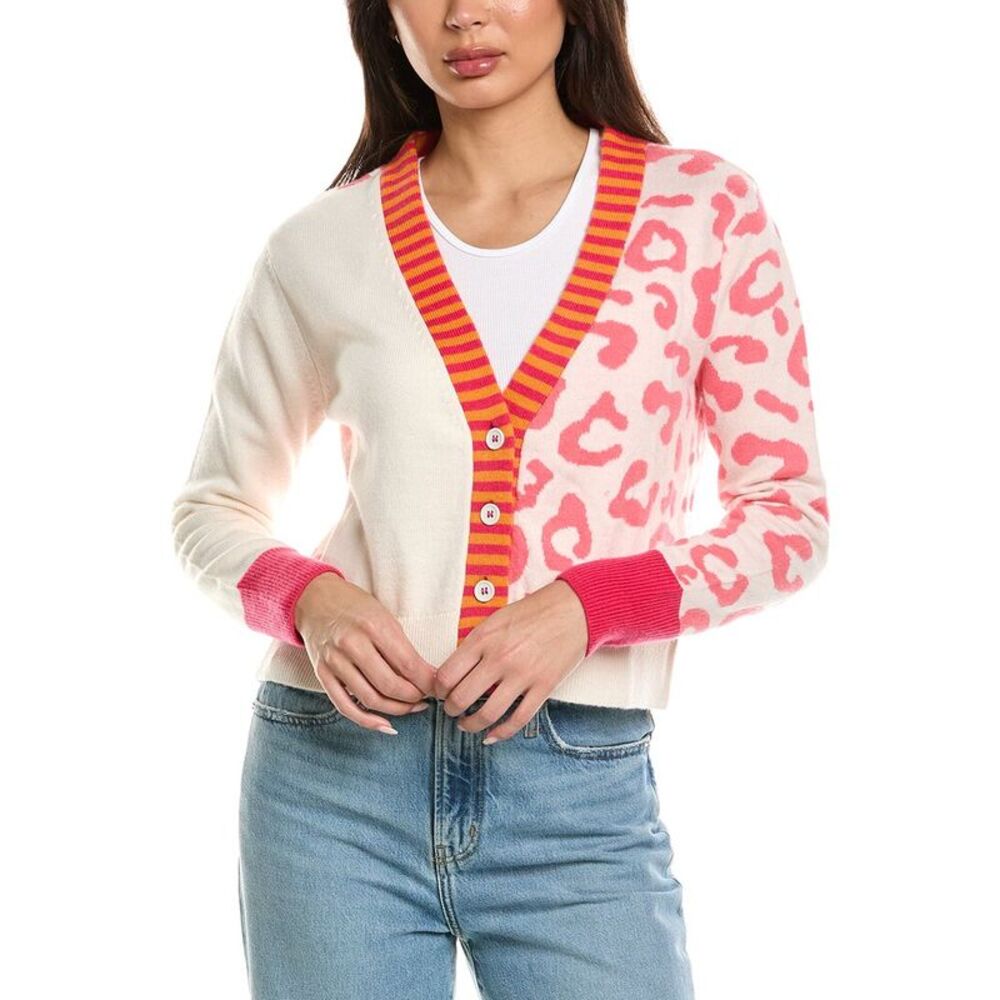 Brodie Cashmere Womens Mix Animal Wool & Cashmere-Blend Cardigan, White